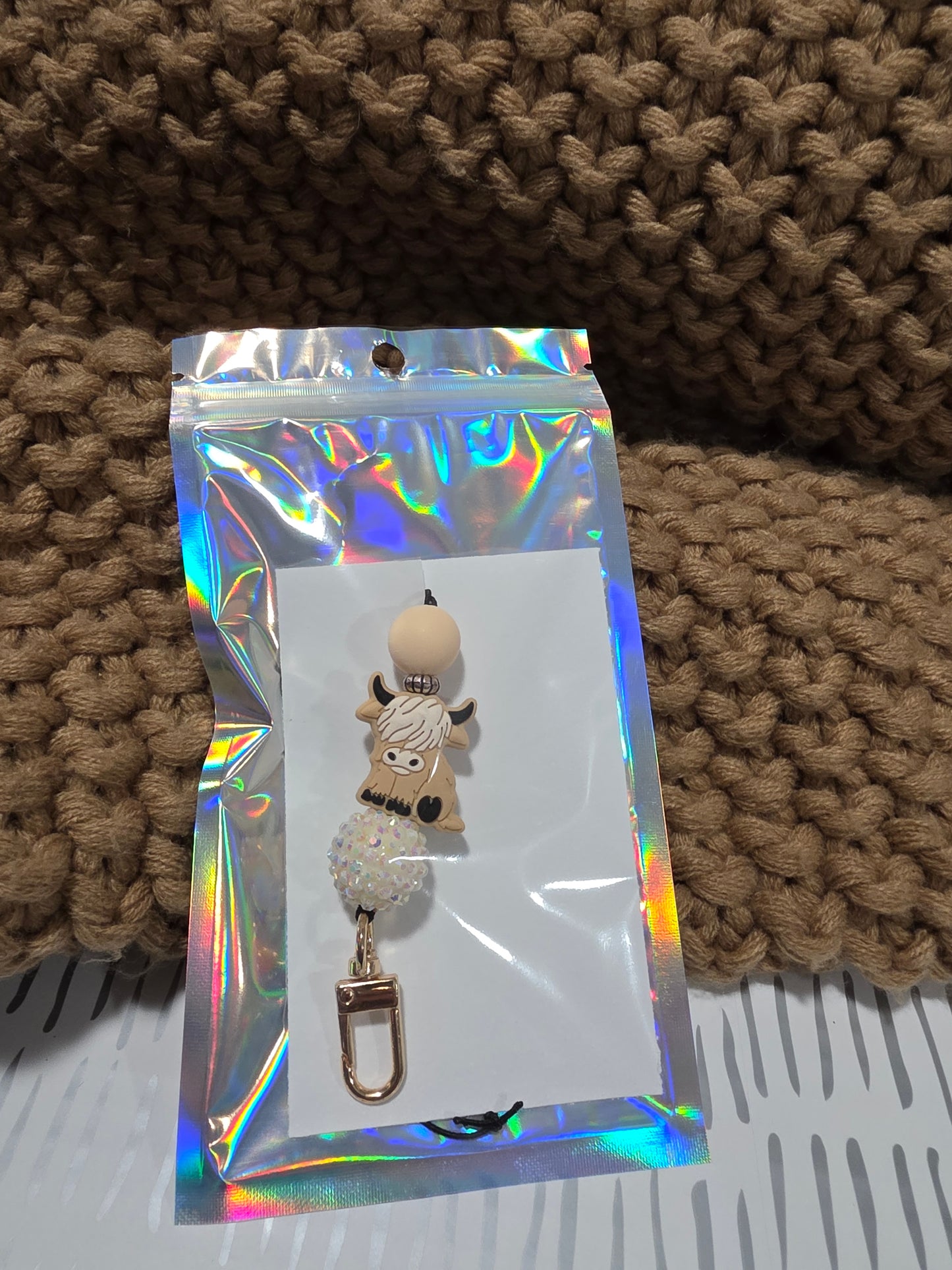 Tan Highland Cow Car Freshie Hanger