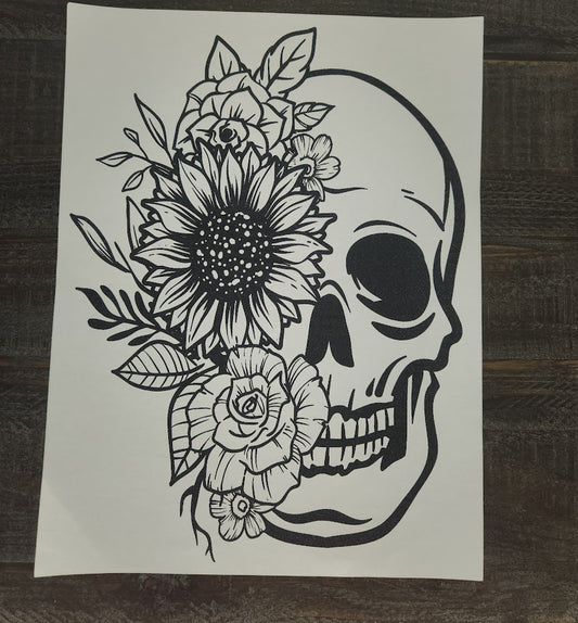 Skull with Sunflower and flowers