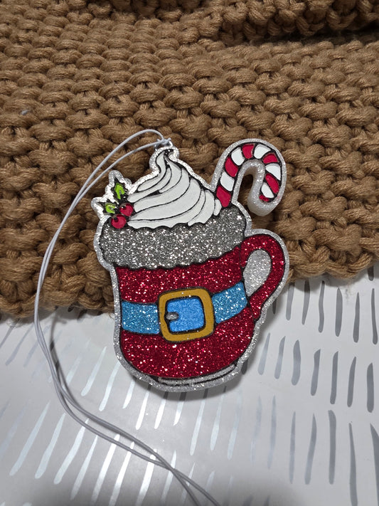 Christmas Coffee Mug with Candy Cane Car Freshie