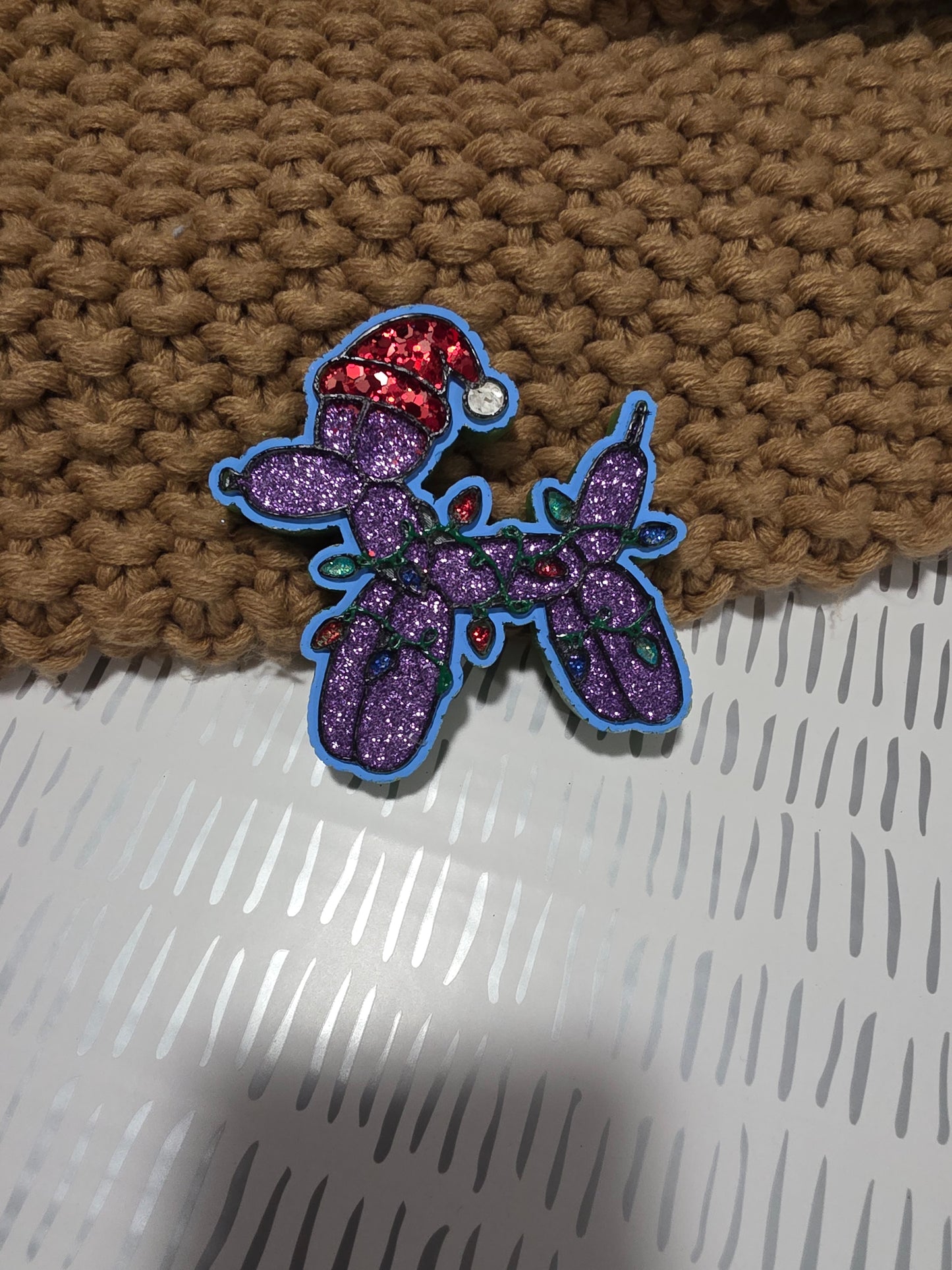 Balloon Dog with Christmas Lights and Santa Hat Car Freshie