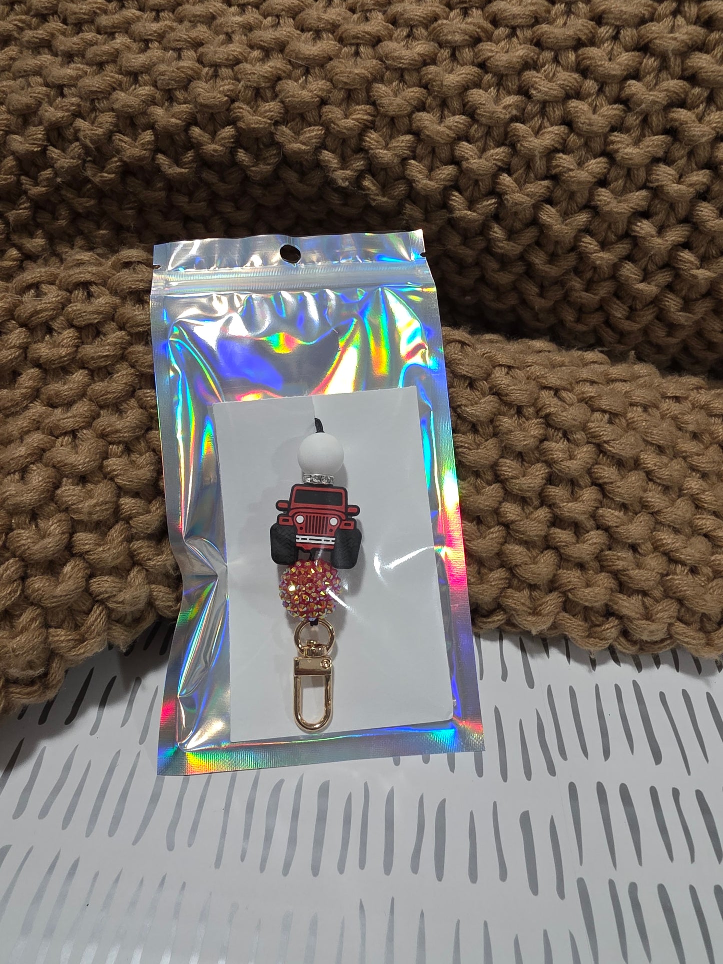 Red Jeep Beaded Car Freshie Hanger