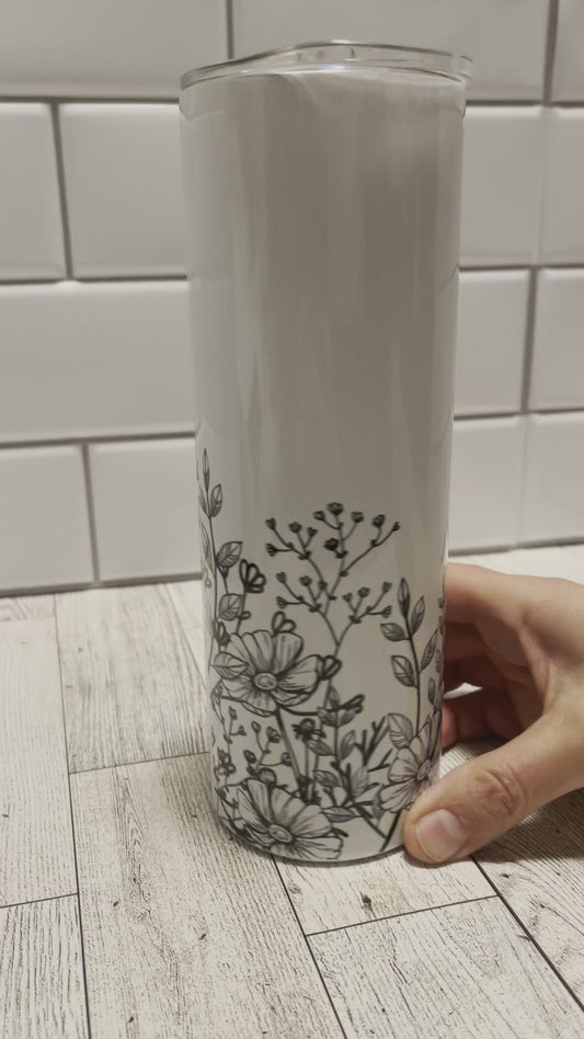 Black & White Flower Garden 20 oz Tumbler